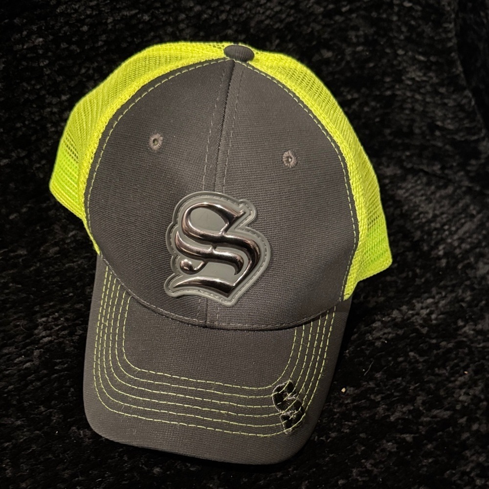 Black and Neon Green Cap with S Logo - Picture 2 of 6